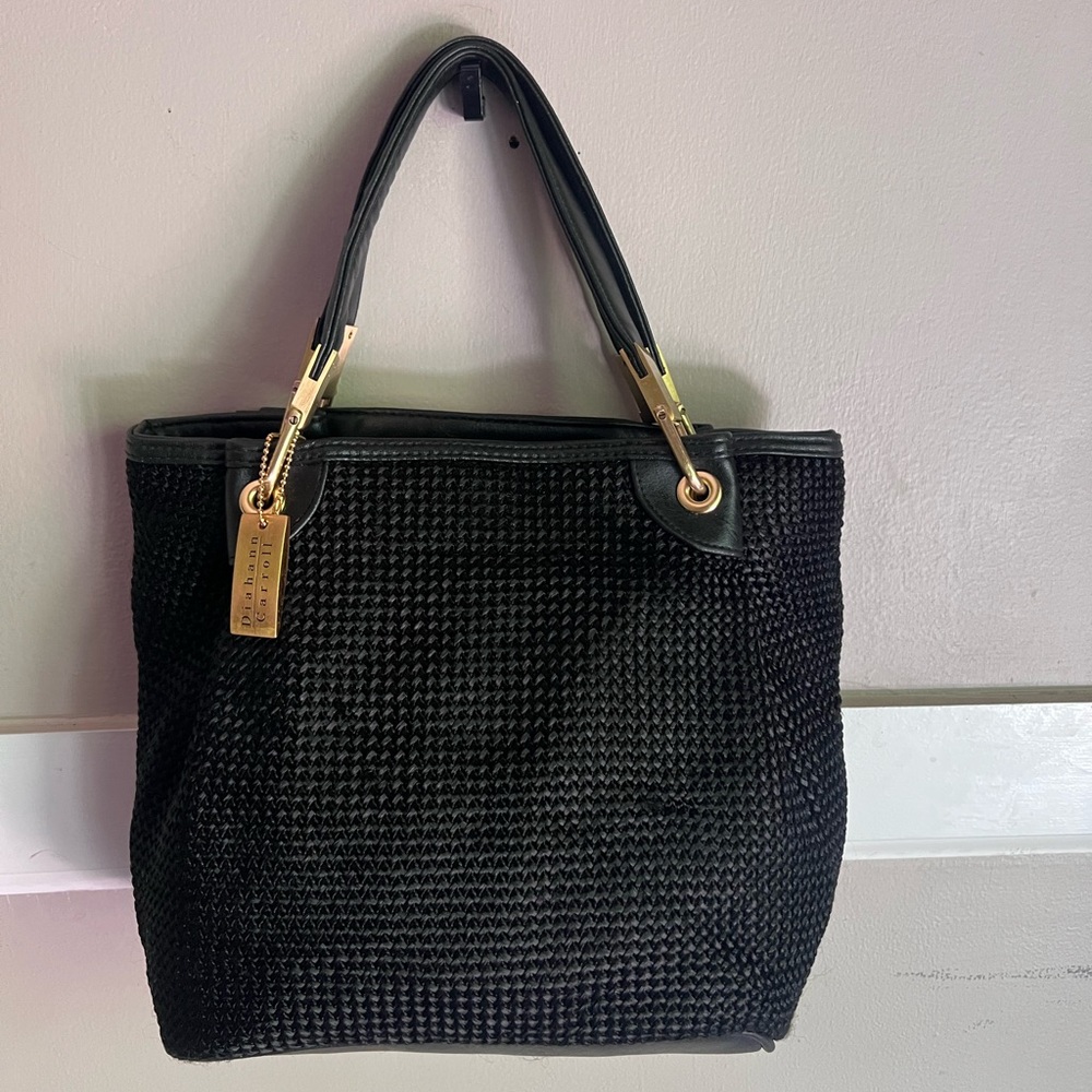 Mondani Black Woven Tote with Gold Accents